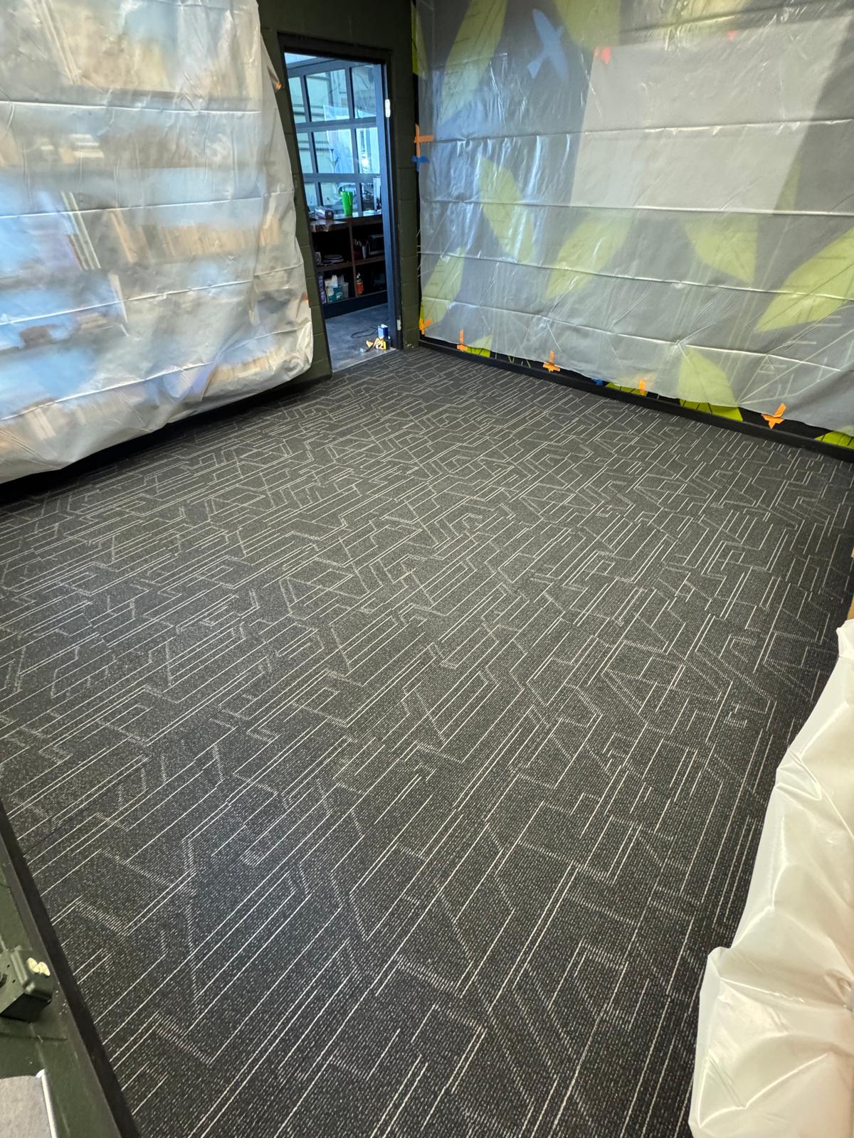 Commercial carpet tile floor installation